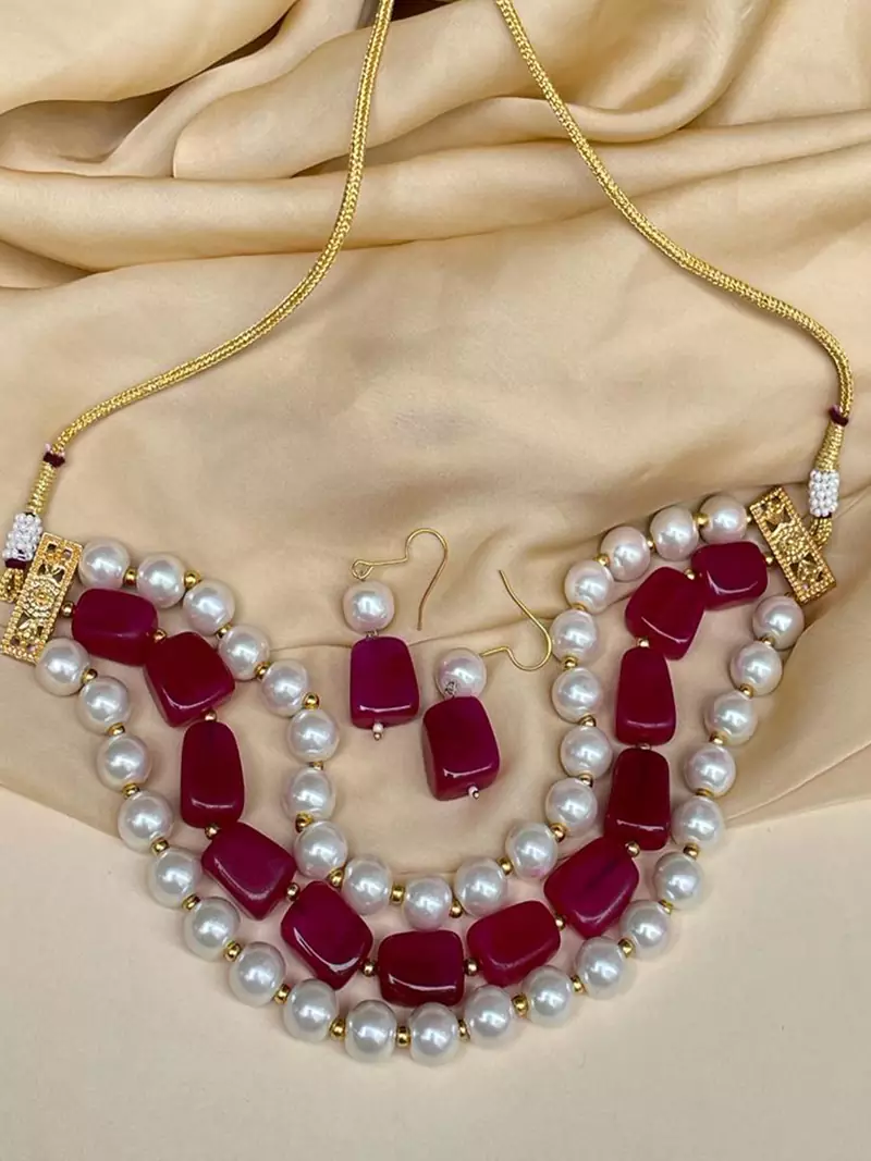 Jaipur Red Pearl Stone Choker