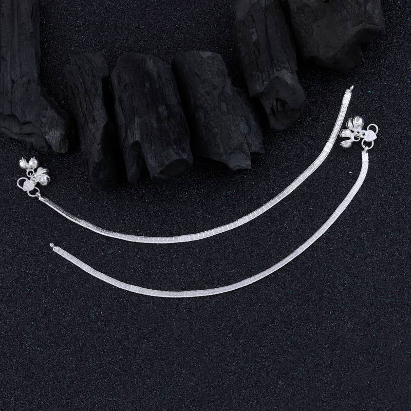 SILVER SHINE Silver Plated Plain Chain Payal Anklet for Women And