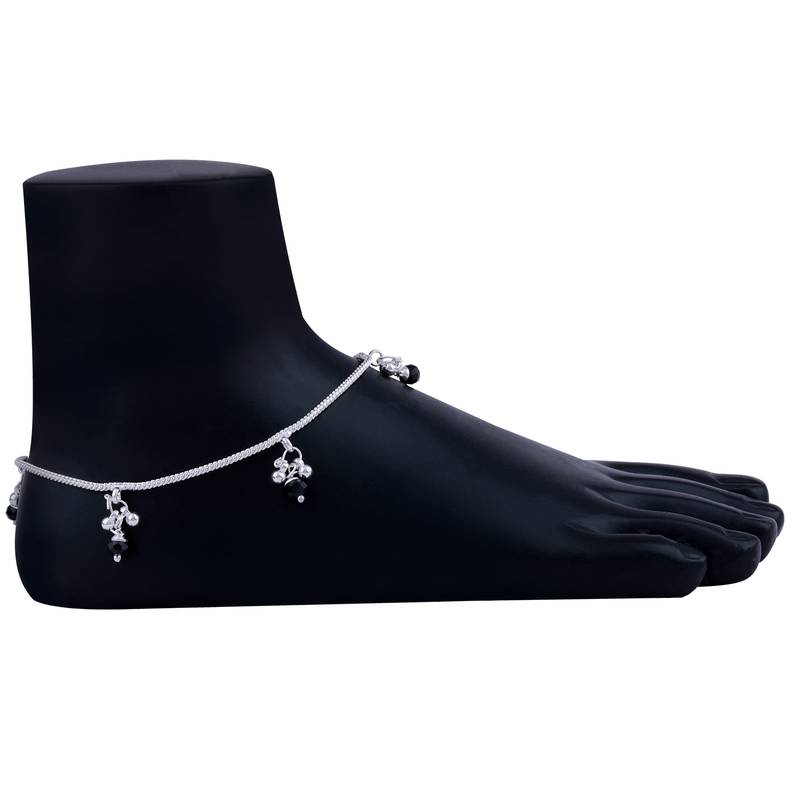 Silver Shine Silver Plated  Chain Designe Plain Ghungroo Payal Anklet For Women Gilrs