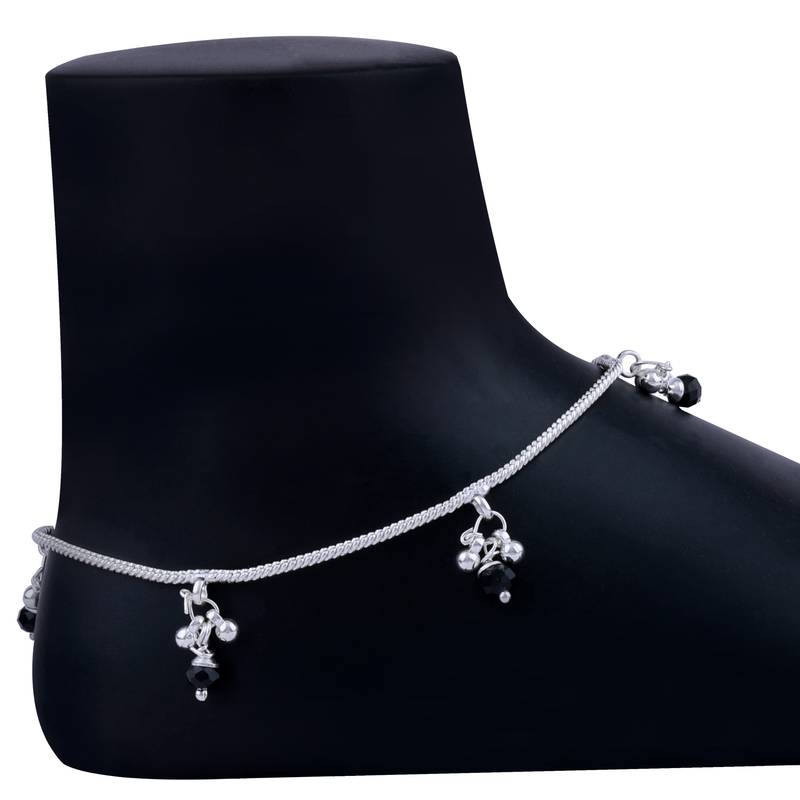 Silver Shine Silver Plated  Chain Designe Plain Ghungroo Payal Anklet For Women Gilrs