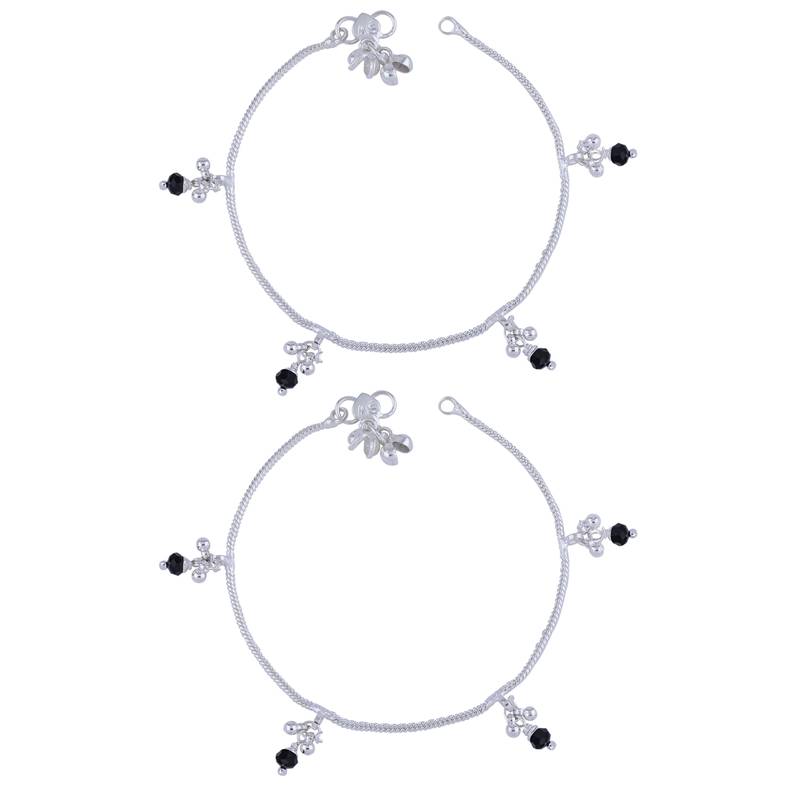 Silver Shine Silver Plated  Chain Designe Plain Ghungroo Payal Anklet For Women Gilrs