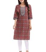 Brown Cotton Printed Long kurti for Work Wear