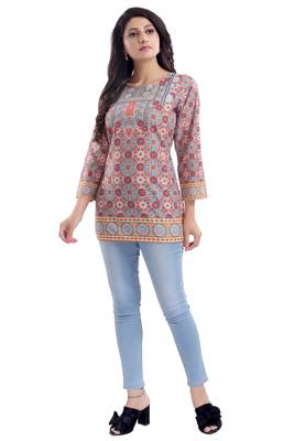 Ash Gray Faux Crepe Short Kurti kurti kurti 1