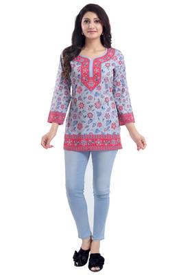 Ash Gray Faux Crepe Beautiful Short Kurti kurti 3