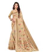 cream Chanderi Cotton saree with blouse piece