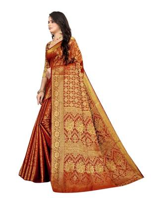 brown Kanjeevaram Silk  saree with blouse piece 2