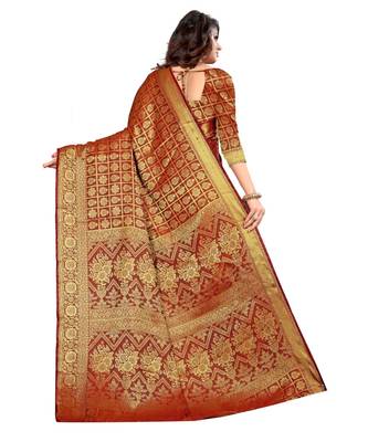 brown Kanjeevaram Silk  saree with blouse piece 3