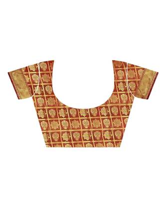 brown Kanjeevaram Silk  saree with blouse piece 4