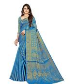 aqua blue Kanjeevaram Silk  saree with blouse piece