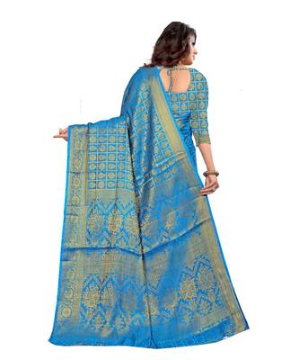 aqua blue Kanjeevaram Silk  saree with blouse piece 3