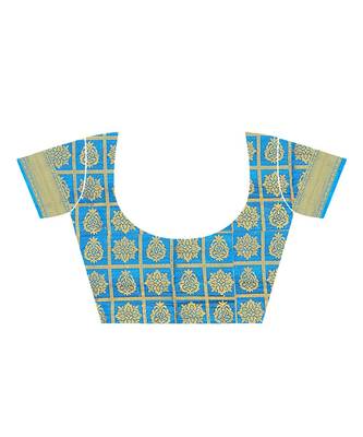 aqua blue Kanjeevaram Silk  saree with blouse piece 4
