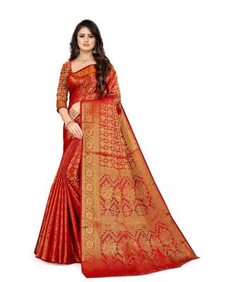 red Kanjeevaram Silk  saree with blouse piece 1