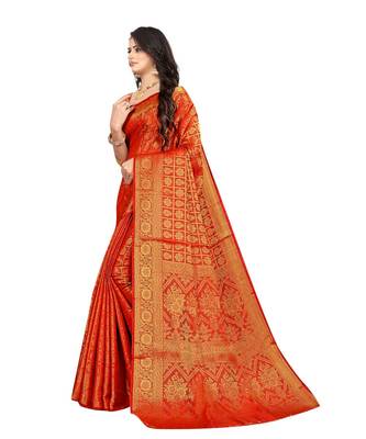 red Kanjeevaram Silk  saree with blouse piece 2