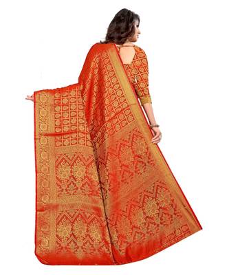 red Kanjeevaram Silk  saree with blouse piece 3