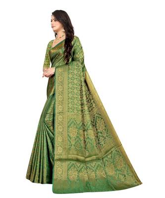 green Kanjeevaram Silk  saree with blouse piece 2