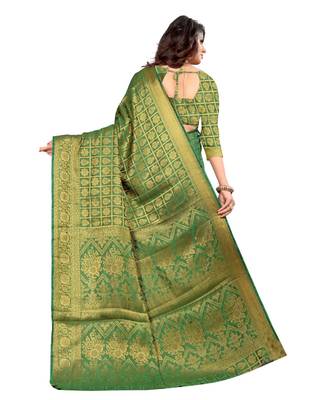 green Kanjeevaram Silk  saree with blouse piece 3