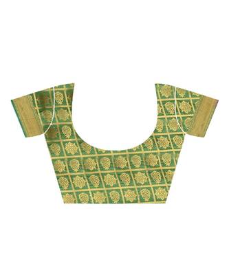 green Kanjeevaram Silk  saree with blouse piece 4