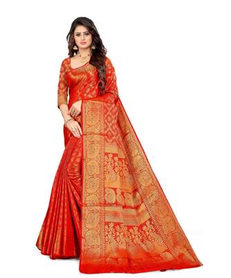 red Kanjeevaram Silk  saree with blouse piece 1