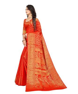 red Kanjeevaram Silk  saree with blouse piece 2