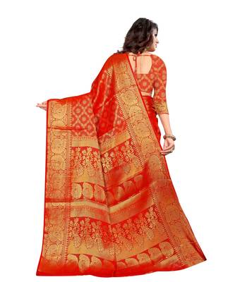 red Kanjeevaram Silk  saree with blouse piece 3