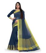 navy blue Cotton Doriya saree with blouse piece