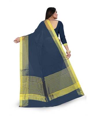 navy blue Cotton Doriya saree with blouse piece 3