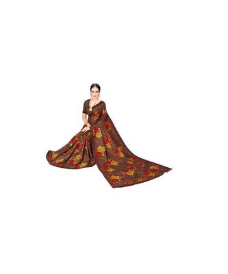 Brown Color Designer Printed Chiffon Silk Saree For Daily Wear With Unstitched Blouse 3