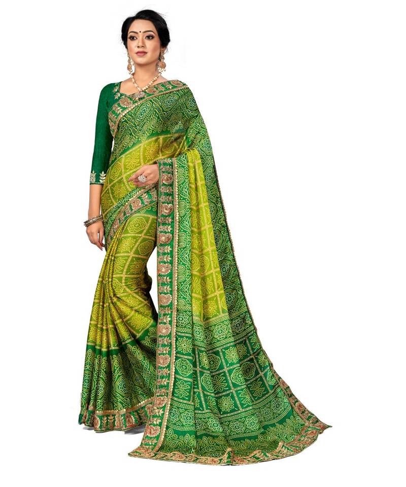 Embroidered Bandhani Moss Chiffon Sareebandhani-sarees-bandhej