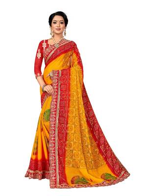 Embroidered Bandhani Moss Chiffon Sareebandhani-sarees-bandhej 1