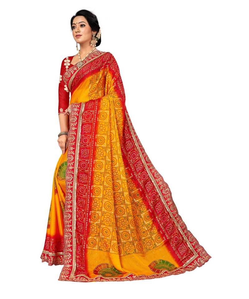 Embroidered Bandhani Moss Chiffon Sareebandhani-sarees-bandhej