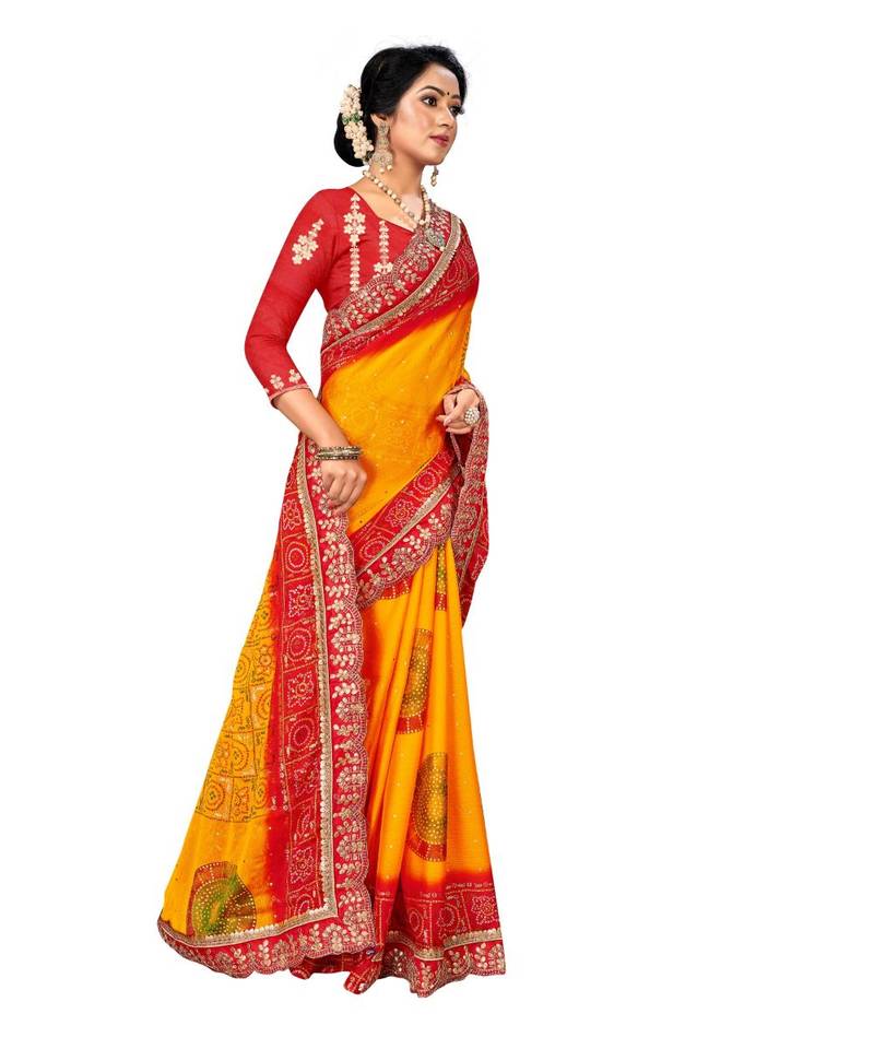 Embroidered Bandhani Moss Chiffon Sareebandhani-sarees-bandhej