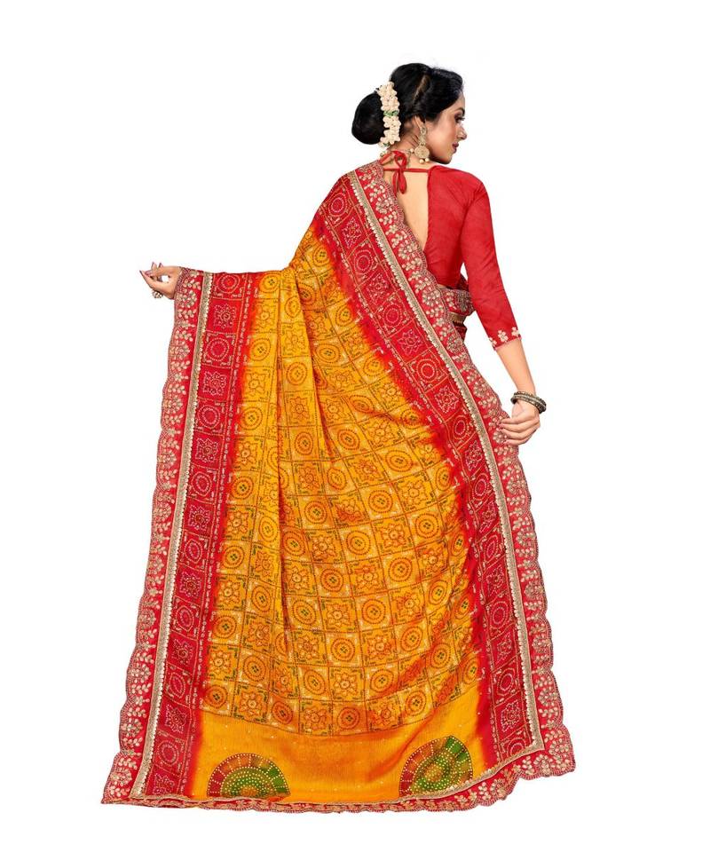 Embroidered Bandhani Moss Chiffon Sareebandhani-sarees-bandhej