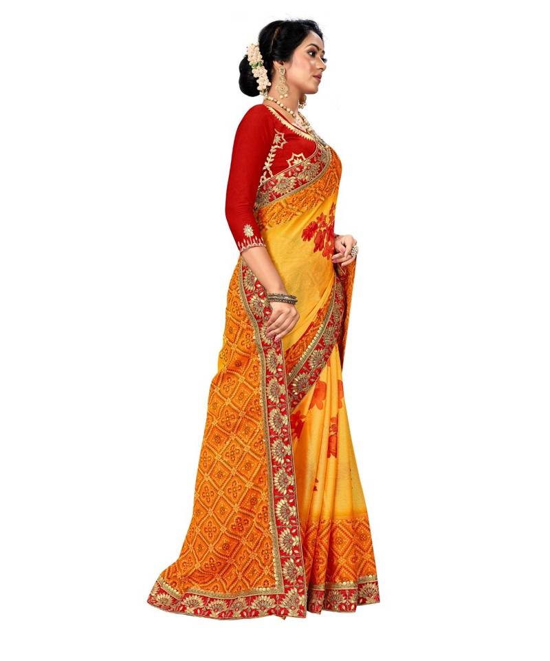 Embroidered Bandhani Moss Chiffon Sareebandhani-sarees-bandhej