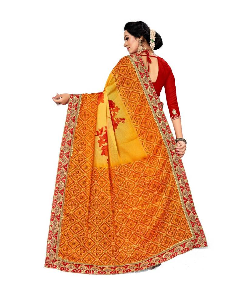 Embroidered Bandhani Moss Chiffon Sareebandhani-sarees-bandhej