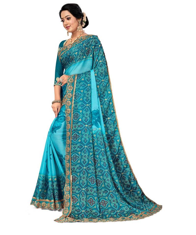 Embroidered Bandhani Moss Chiffon Sareebandhani-sarees-bandhej
