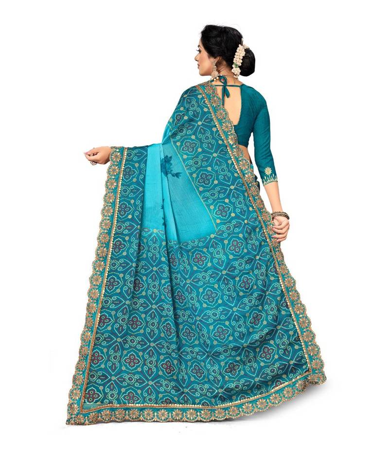 Embroidered Bandhani Moss Chiffon Sareebandhani-sarees-bandhej