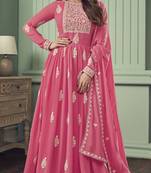 Light PinkEmbroidery  Stone & Lace WorkReal GeorgetteSemi Stitched SuitsDesignerpantsilk salwar suit
