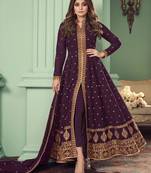 wineEmbroidery  Stone & Lace WorkReal GeorgetteSemi Stitched SuitsDesignerpantsilk salwar suit