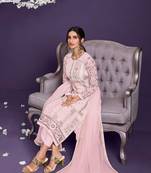 pinkDesigner Thread Jari Sequance Embroidery WorkGeorgettesemi stitchedDesignerpantparty wear salwarsuit