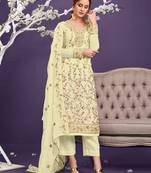 YellowDesigner Thread Jari Sequance Embroidery WorkGeorgettesemi stitchedDesignerpantparty wear salwarsuit