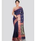 PinkLoom Women's blue hand woven cotton sarees With Blouse
