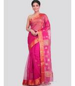 PinkLoom Women's pink hand woven silk sarees With Blouse