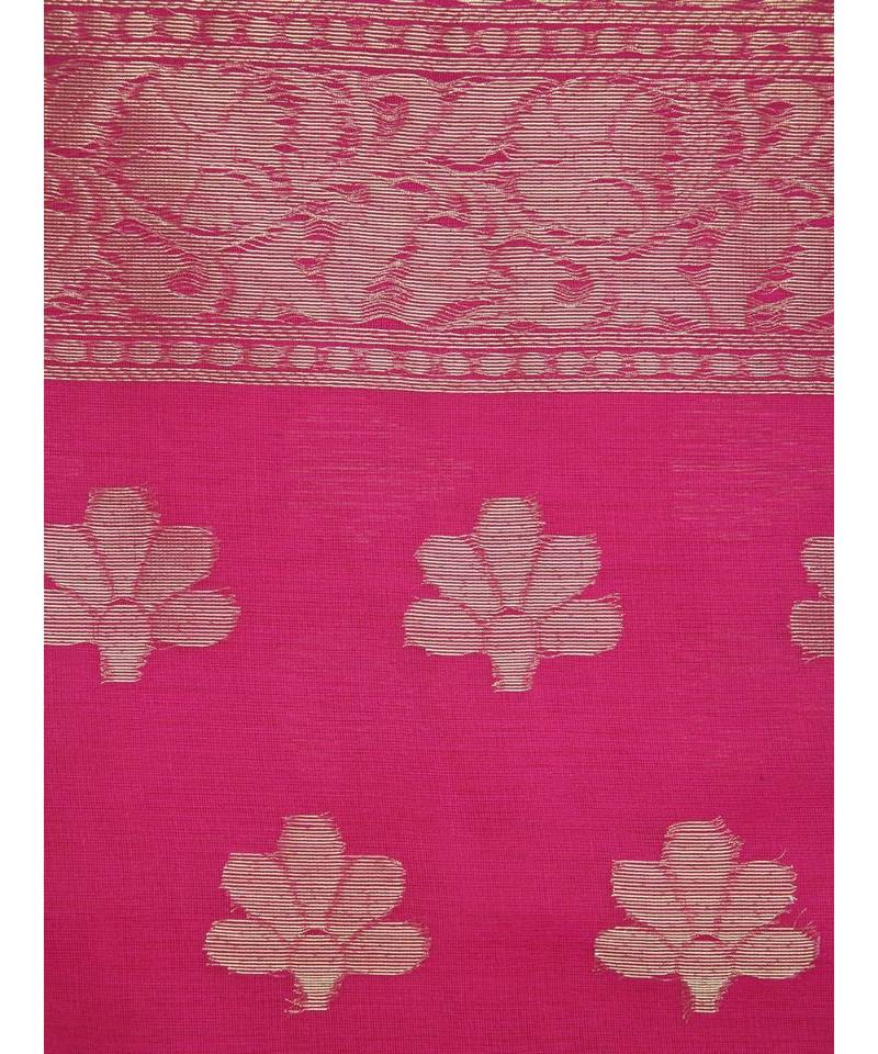 PinkLoom Women's pink hand woven silk sarees With Blouse