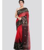 PinkLoom Women's maroon hand woven linen saree With Blouse