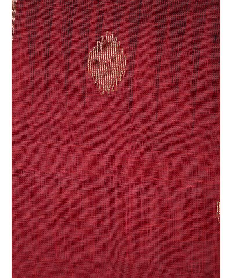 PinkLoom Women's maroon hand woven linen saree With Blouse