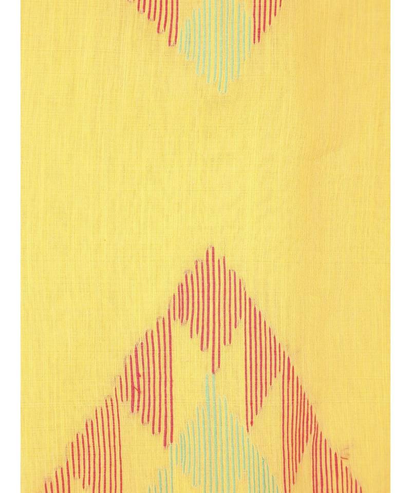 PinkLoom Women's yellow hand woven cotton silk sarees With Blouse