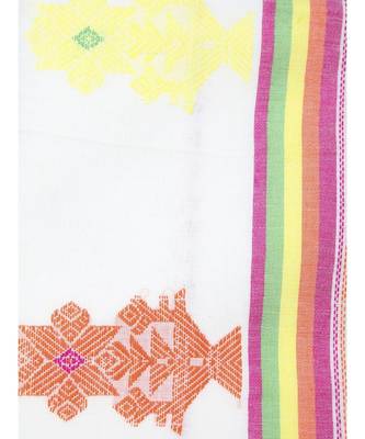 PinkLoom Women's white hand woven cotton sarees With Blouse 4