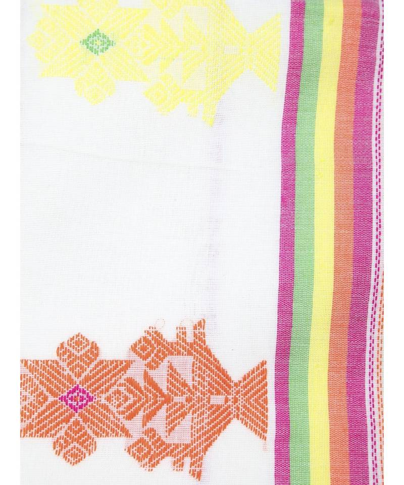 PinkLoom Women's white hand woven cotton sarees With Blouse