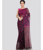PinkLoom Women's black hand woven silk sarees With Blouse