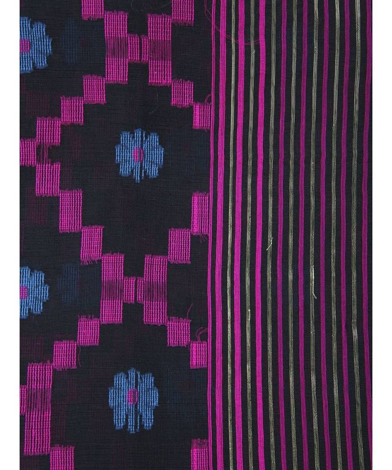 PinkLoom Women's black hand woven silk sarees With Blouse